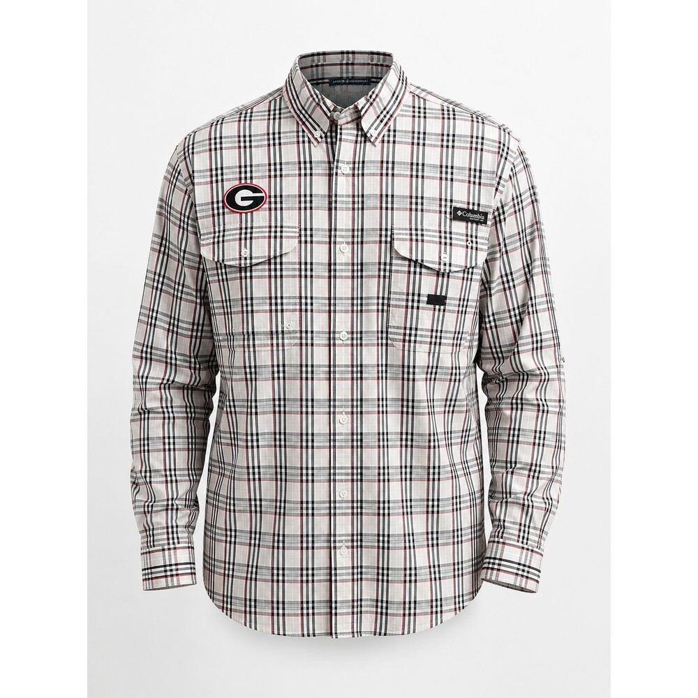 Georgia Bulldogs Columbia PFG Shirt Mens XL Red Plaid Vented Bonehead Omni-Shade